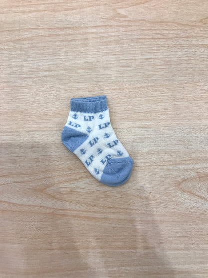 Calzino La Perla in filo di cotone bianco con rifiniture in celeste