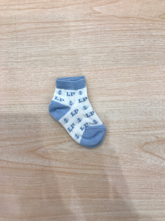 Calzino La Perla in filo di cotone bianco con rifiniture in celeste