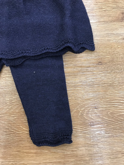 Tutina Baby Lord in lana due pezzi blu scuro con lavorazione di punto smock sul corpetto