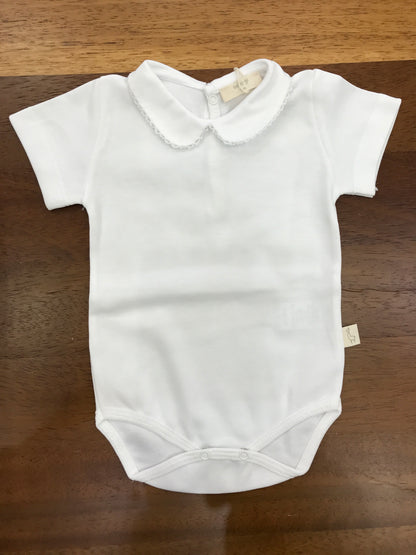 Body Baby Gi mezza manica di cotone con collo con ricamo bianco