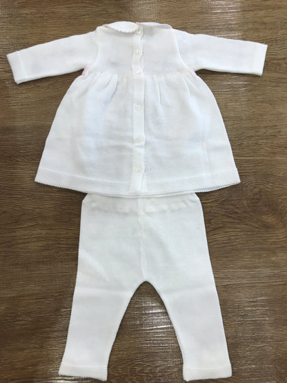 Completo Baby Lord in filo bianco con fiocchetti rosa due pezzi