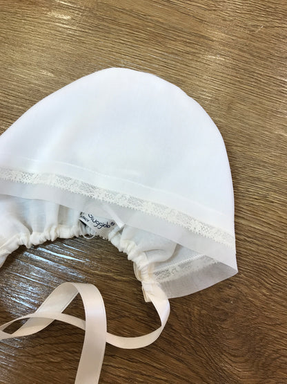 Cuffia Piccola Giuggiola in organza in seta panna conm valancienne