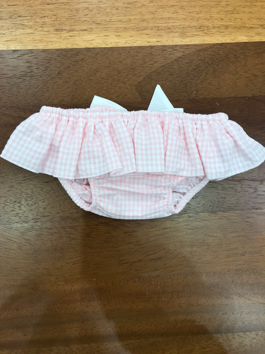 Culotte Baby Gi in cotone rosa a quadretti con rusche con fiocco bianco sul retro