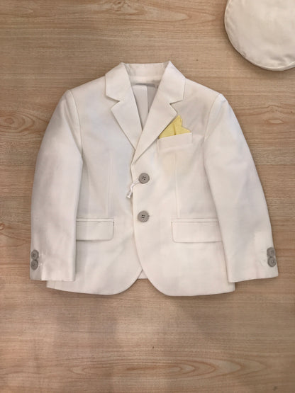 Completo Nanan giacca con pochette gialla pantalone lungo camicia in cotone con cappello bianco