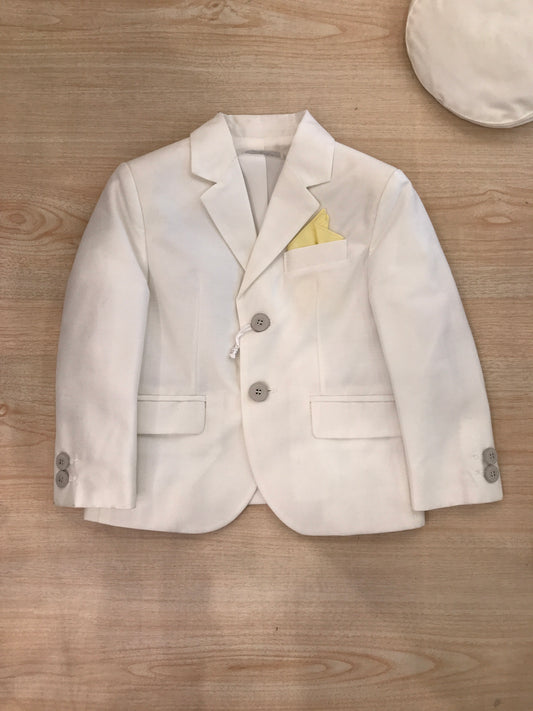 Completo Nanan giacca con pochette gialla pantalone lungo camicia in cotone con cappello bianco