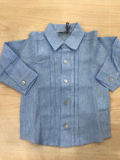 Camicia Jo Milano celeste manica lunga con pieghe sul davanti e bottoni madreperla