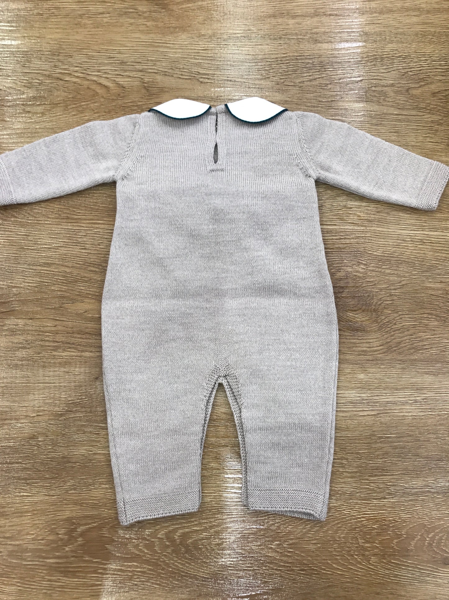 Tutina Baby Lord in lana intera tortora con passanastro e fiocco in velluto verde