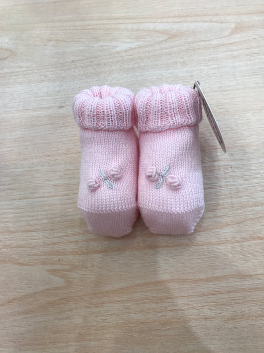 Babbucce Baby Lord in lana rosa con rosa ricamata a mano