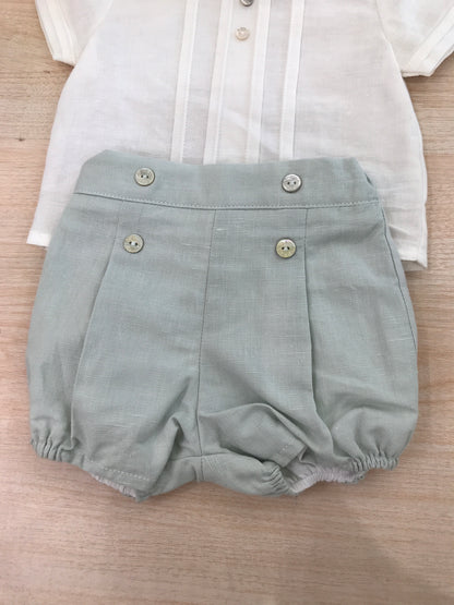 Completo Paz Rodriguez in cotone camicia mezza manica con pieghe sul davanti con pantalone corto con bottoncini