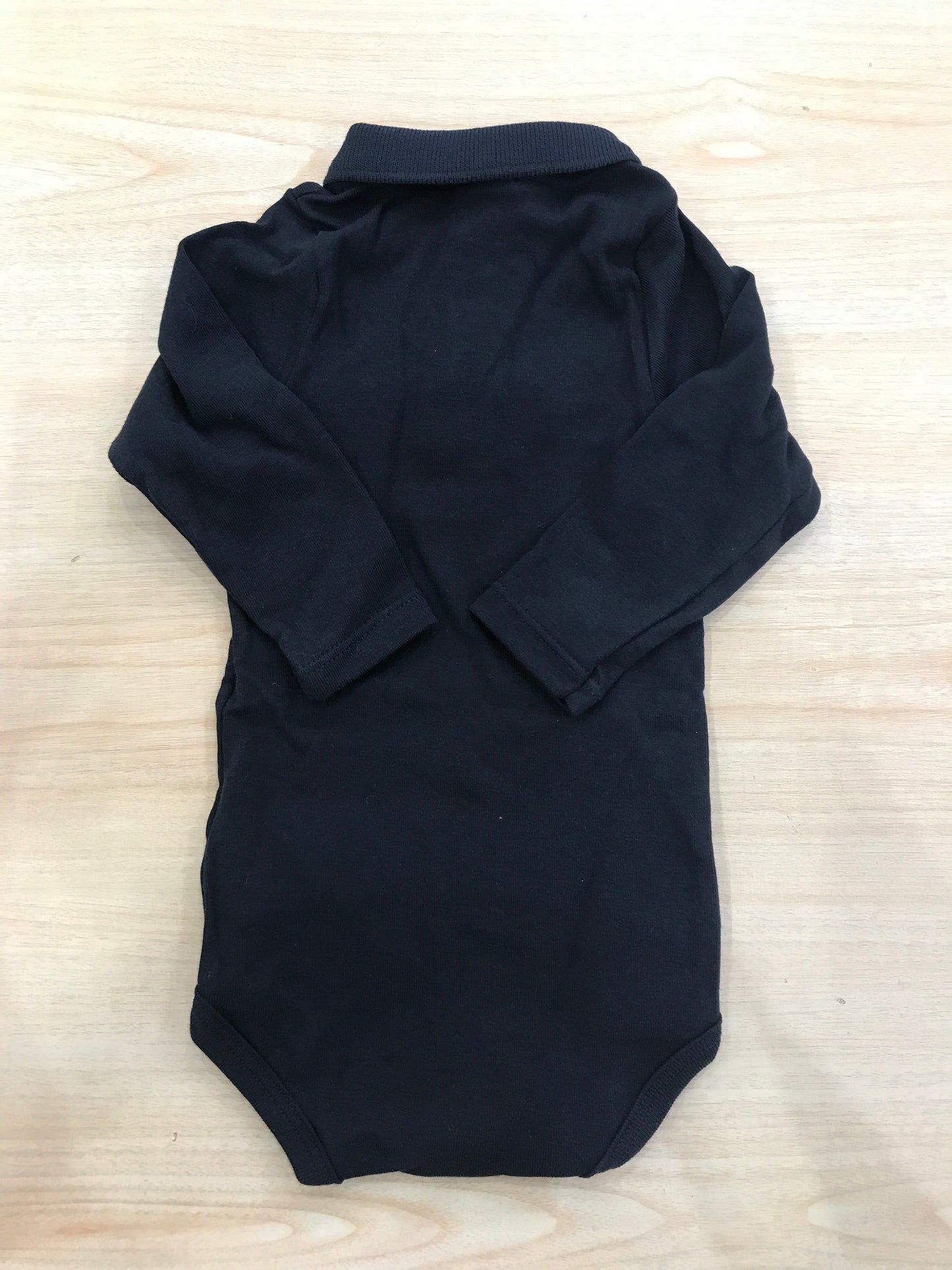 Body Petit Bateau in caldo cotone blu scuro manica lunga colletto polo con bottoncini