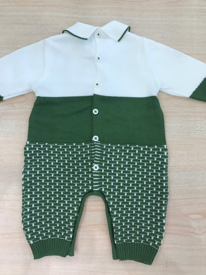 Tutina Colori Chiari in filo manica lunga gamba lunga con rifiniture in verde e bianco