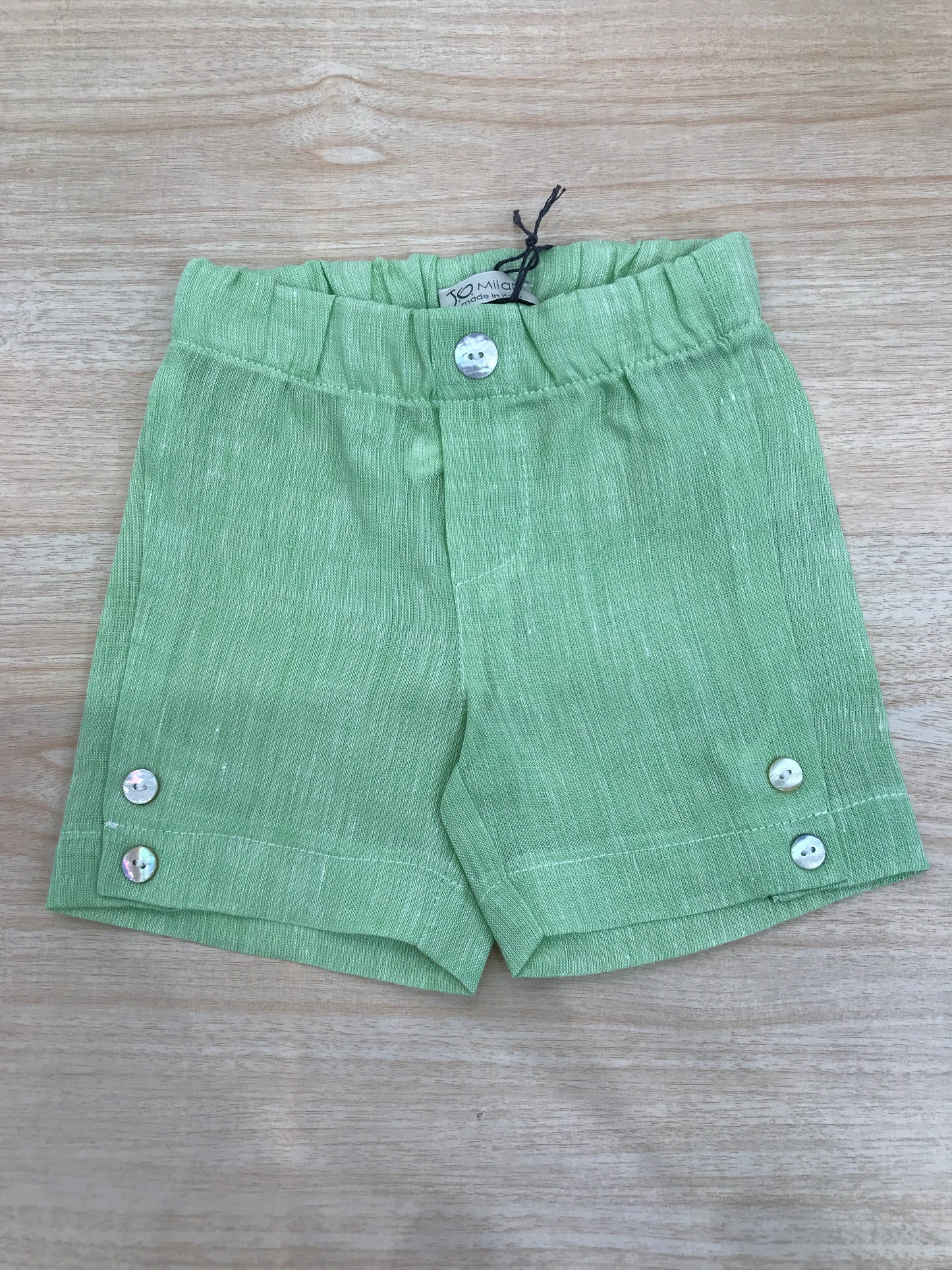 Bermuda Jo Milano in lino verde con elastico in vita e bottoncini