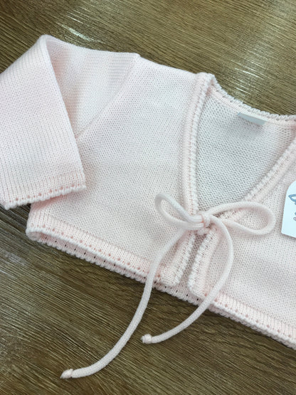 Cardigan Baby Lord in lana rosa con fiocchetto per chiusura