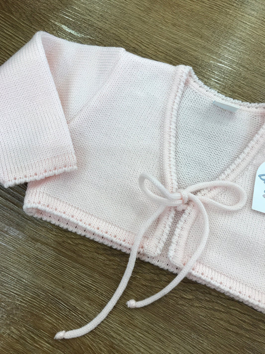 Cardigan Baby Lord in lana rosa con fiocchetto per chiusura