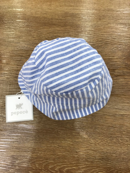 Cappello Pepecè in cotone a righe bianche e celesti