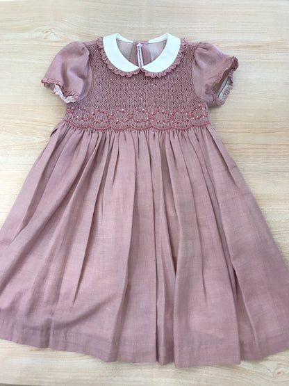 Abito Les Enfants de Gisele in cotone mella mezza manica a sbuffo con collo con rusche con corpetto lavorato da punto smock e fiori