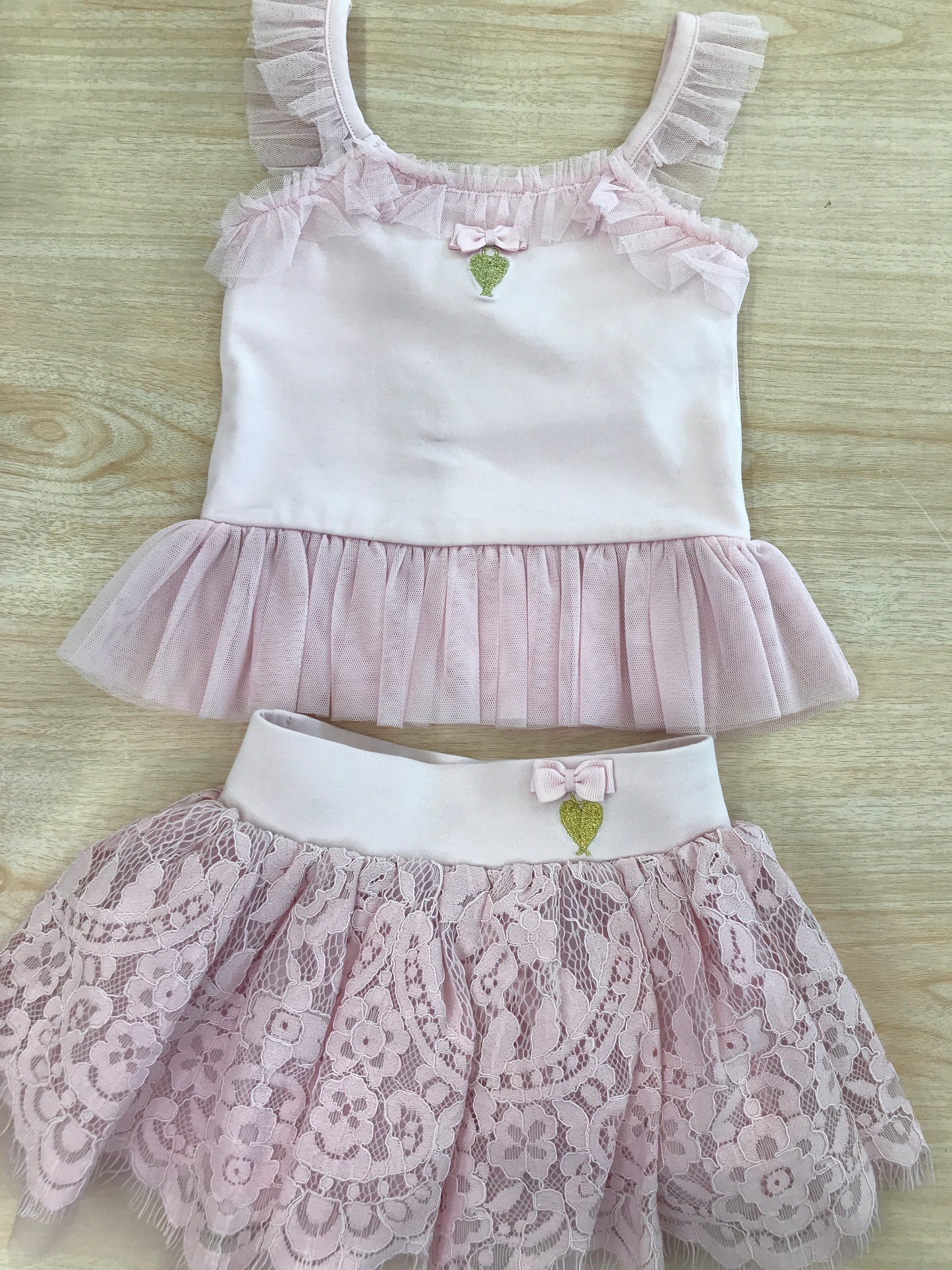 Completo Angel's Face in cotone canotta con bretelle con tulle gonna con pizzo