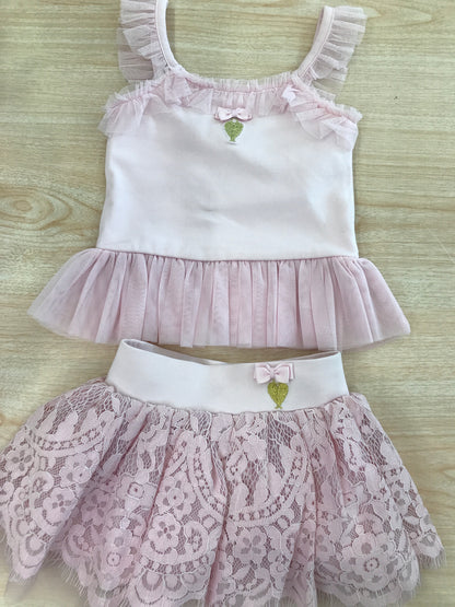 Completo Angel's Face in cotone canotta con bretelle con tulle gonna con pizzo