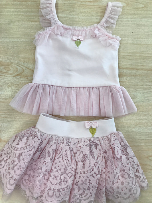 Completo Angel's Face in cotone canotta con bretelle con tulle gonna con pizzo