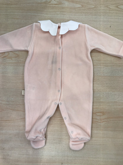 Tutina Baby Gi in ciniglia intera con collo smerlato bianco e pois