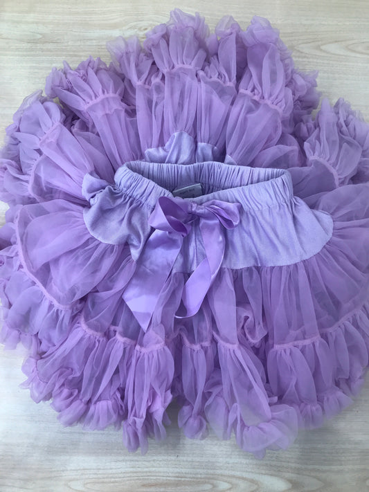 Gonna Angel's face in tulle viola con doppie balze e fiocco sul davanti