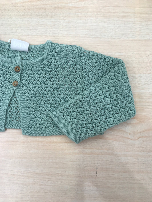Cardigan Paz Rodriguez in filo traforato verde con due piccoli bottoni in legno