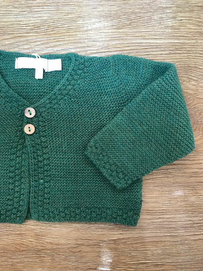 Cardigan PCS in acrilico verde con due piccoli bottoncini