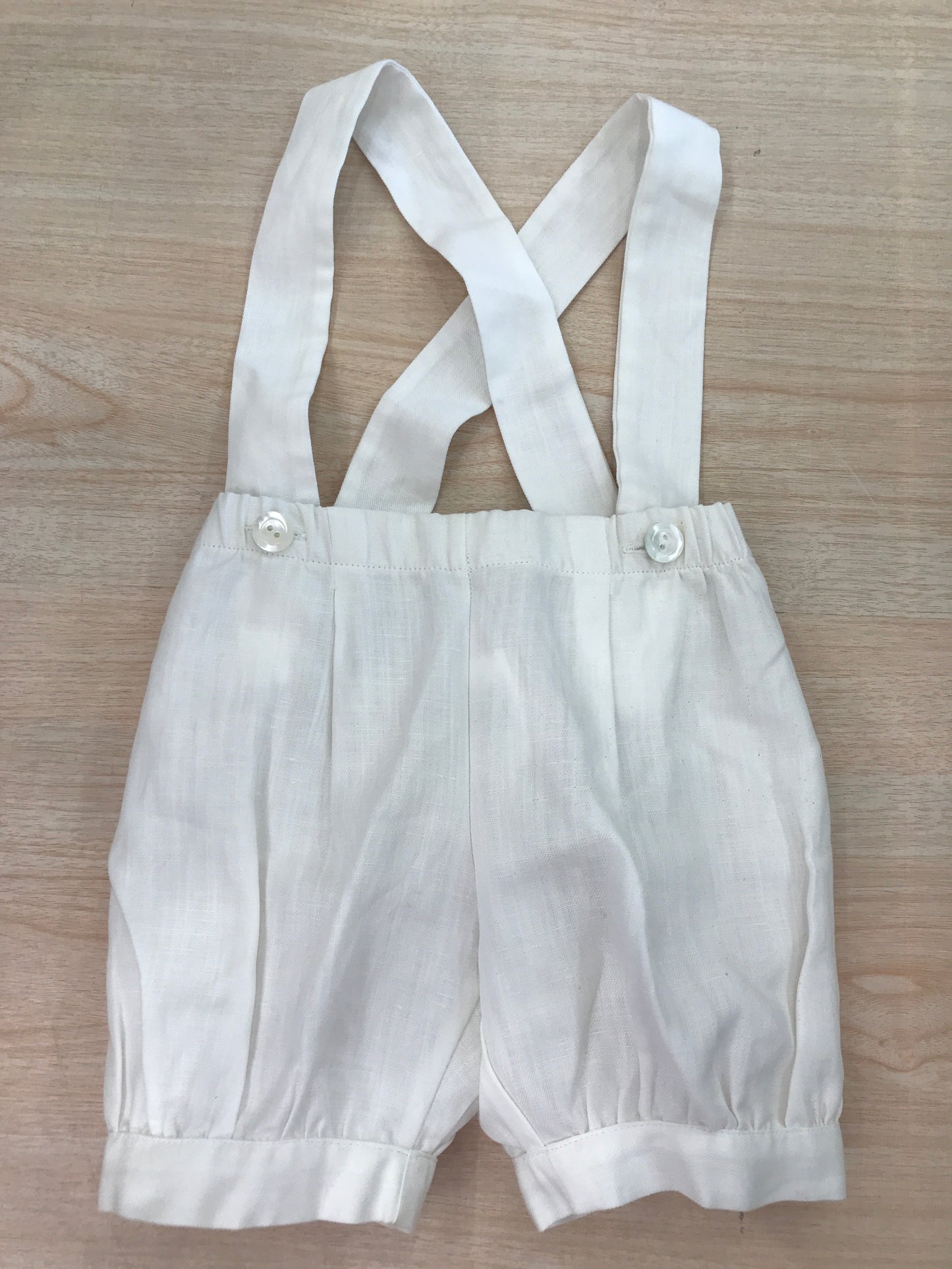 Pantalone Colibrì in lino bianco con bretelle a sbuffo