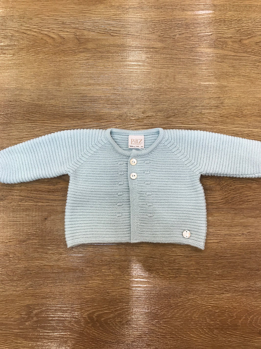 Cardigan Paz Rodriguez in lana verde con piccoli bottoncini e pois in rilievo sul davanti