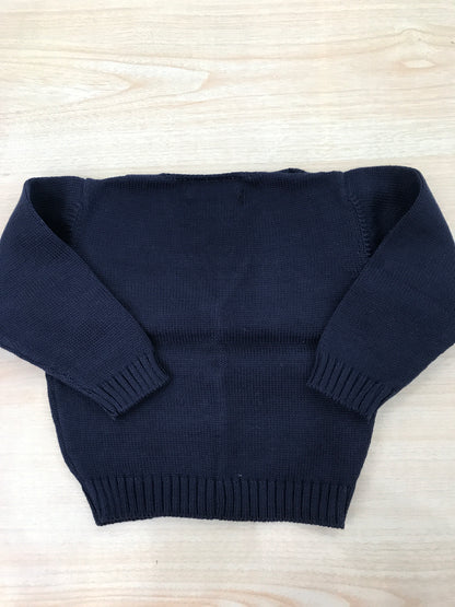 Cardigan Bebè di Almy in filo blu scuro con ricami e bottoncini
