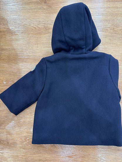 Cappotto Petit Bateau blu scuro con tasche bottoncini e cappuccio interno a righe