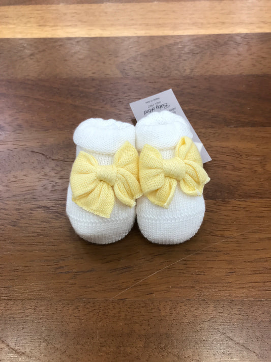 Babbucce Baby Lord in filo con risvolto con fiocco giallo applicato sul davanti