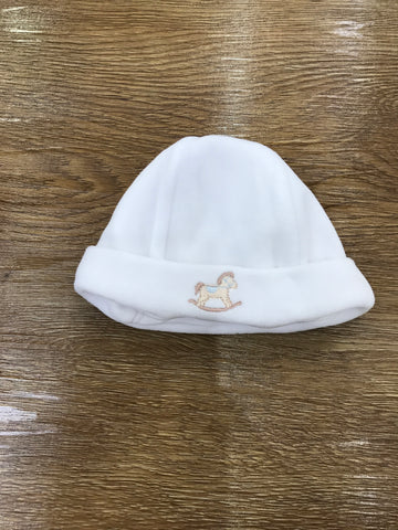 Cappello Baby Gi in ciniglia bianco con cavallo a dondolo ricamato