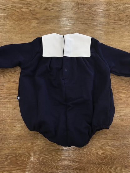 Pagliaccetto Petit Bateau in felpa con manica a sbuffo con collo squadrato bianco con cuoricini rossi