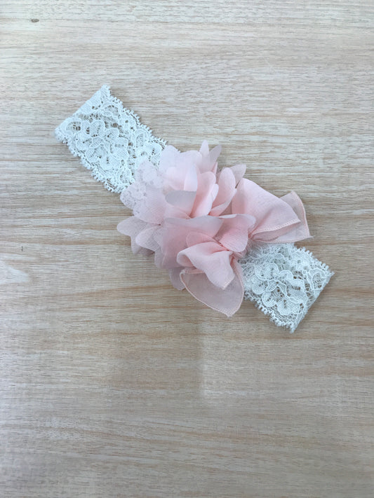Fascia Aletta in pizzo con fiori e fiocchetto rosa