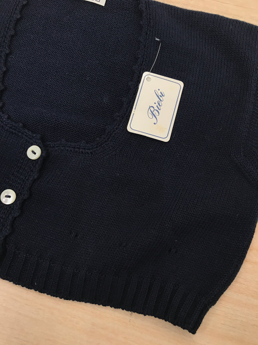 Cardigan Biebi in filo di cotone blu scuro con piccoli bottoncini sul davanti