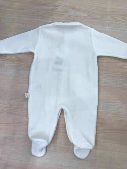 Tutina Baby Gi in ciniglia panna intera con fiori ricamati