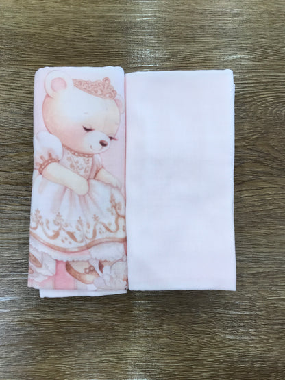 Mussole Sofija in cotone coppia una rosa basica e una con orsetti