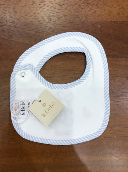 Bavetta Le Bebè in cotone con profilo a righe bianco e celeste con coniglio al centro