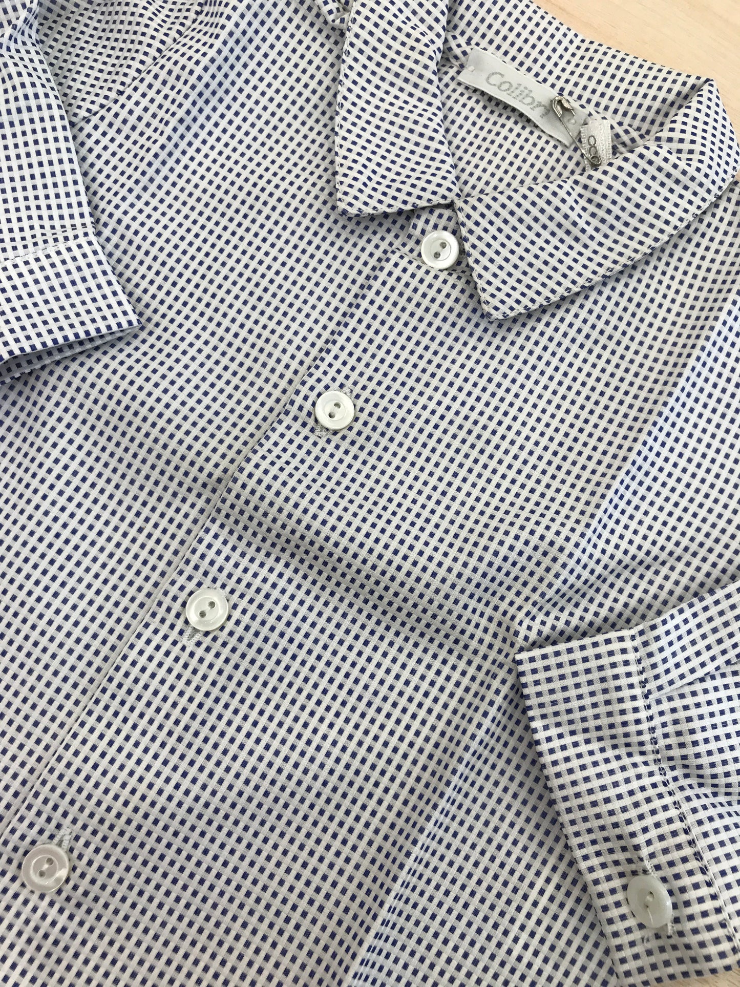 Camicia Colibrì in cotone bianco a quadretti blu scuro manica lunga