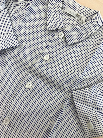 Camicia Colibrì in cotone bianco a quadretti blu scuro manica lunga