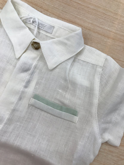 Camicia Coccodè in lino mezza manica tasca con profilo verde e colletto a punta