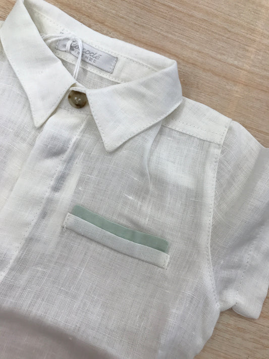 Camicia Coccodè in lino mezza manica tasca con profilo verde e colletto a punta