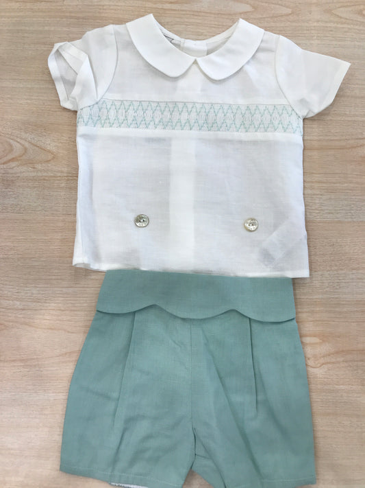 Completo Paz Rodriguez duepezzi camicia mezza manica con lavorazione sul petto con bermuda con smerlo