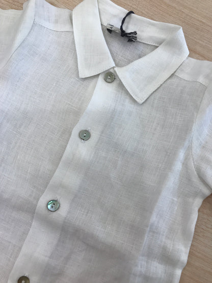 Camicia Jo Milano in lino bianco manica lunga con bottoni madreperla