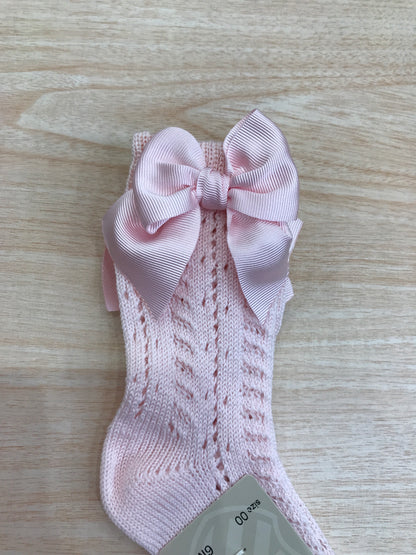 Calzino Story Loris in filo rosa alto traforato con fiocco