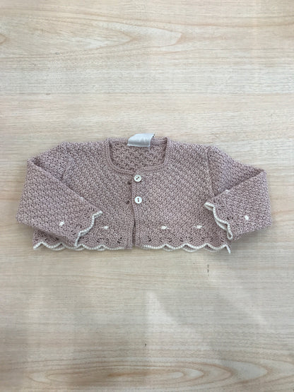 Cardigan Paz Rodriguez in filo rosa antico traforato e rifinito in panna