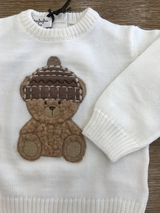 Maglioncino Nannafrufru in lana con orsetto applicato sul davanti
