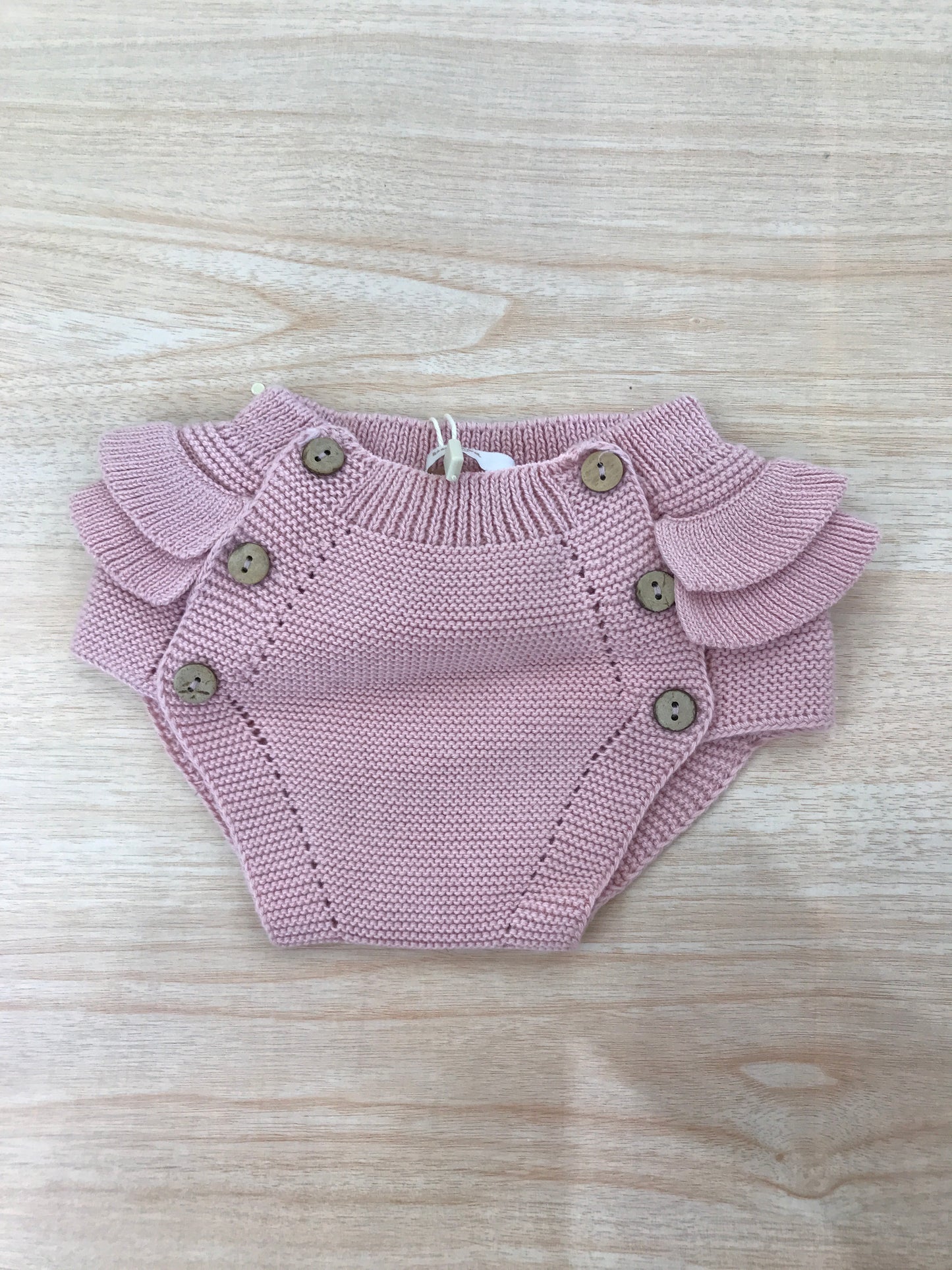 Culotte PCS in filo rosa antico con rusche laterali e sul retro con bottoncini marroni sul davanti