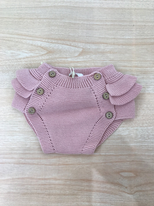 Culotte PCS in filo rosa antico con rusche laterali e sul retro con bottoncini marroni sul davanti